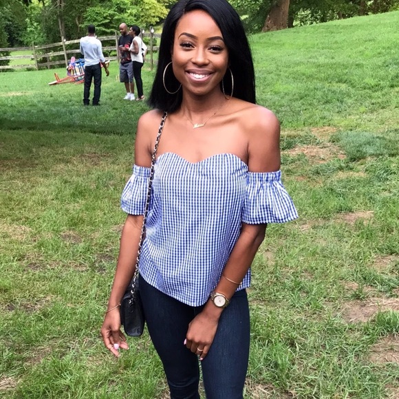 Off the shoulder plaid top. Only worn once ! - Picture 2 of 2